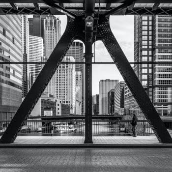 A shot of a bridge in downtown Chicago