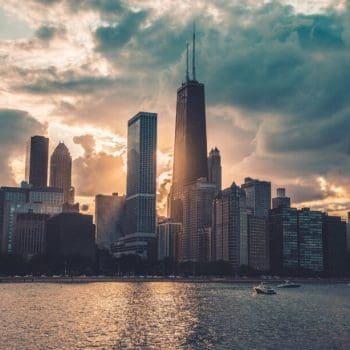 A view of the Chicago skyline shot from Lake Michigan